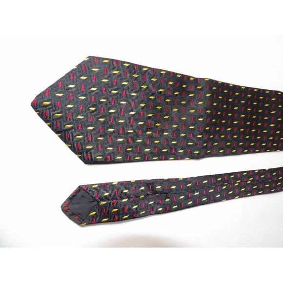 Brooks Brothers Makers Neck Tie Silk Black Yellow Red Pin Dot Woven Geometric - Picture 3 of 7